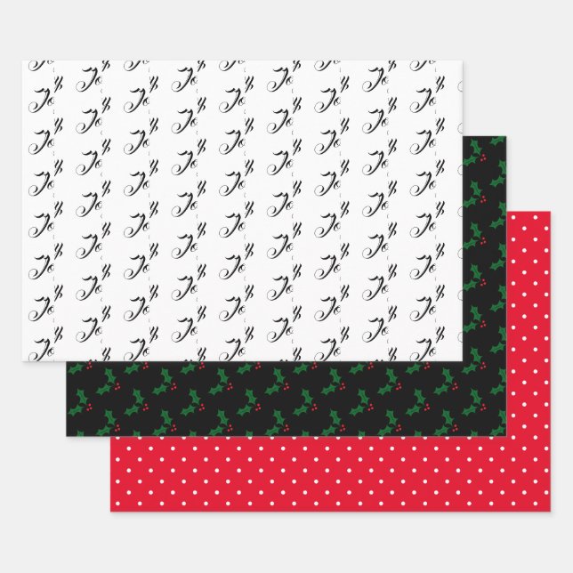 Feuille De Papier Cadeau Noël, Holly, White & Red Dots (Lot)