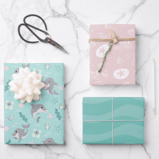 Feuille De Papier Cadeau Noël joli dauphin (Recto)