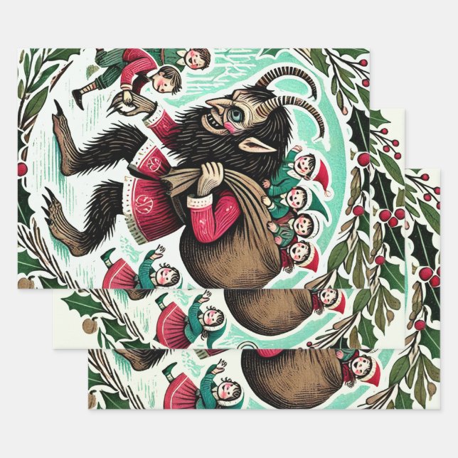 Feuille De Papier Cadeau Noël Krampus (Lot)