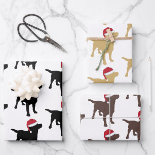 Feuille De Papier Cadeau Noël Labrador Noir Jaune Et Chocolat