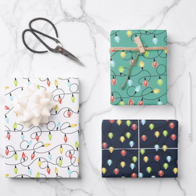 Feuille De Papier Cadeau Noël Lumières Motif de vacances (Recto)