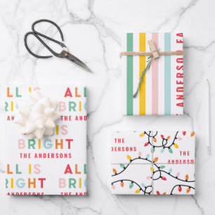 Feuille De Papier Cadeau Noël lumineux coloré amusant vert moderne vacanc
