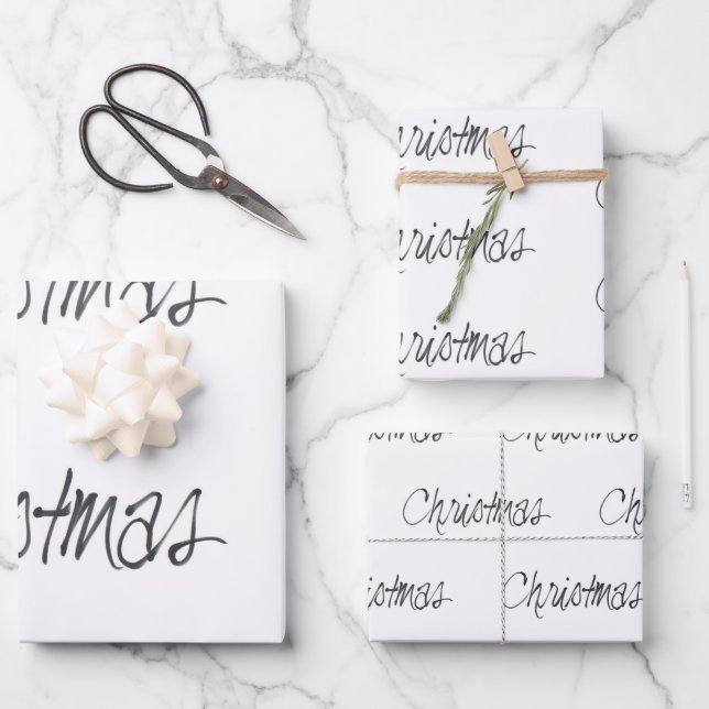 Feuille De Papier Cadeau Noël manuscrit en noir (Recto)