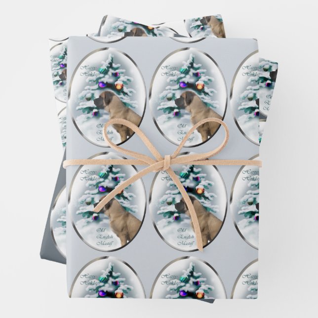 Feuille De Papier Cadeau Noël mastiff anglais (En situation)