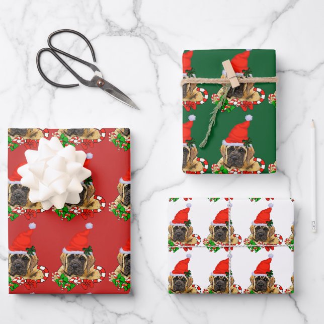 Feuille De Papier Cadeau Noël Mastiff anglais mignon (Recto)