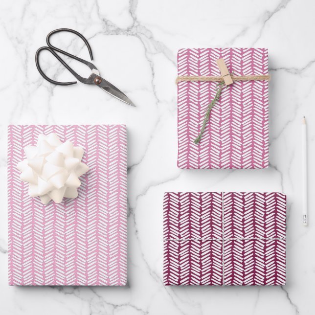 Feuille De Papier Cadeau Noël Mauve foncé Taupe clair rose pâle Zigzag (Recto)