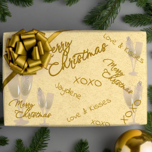 Feuille De Papier Cadeau Noël Message Élégant Or Et Beige