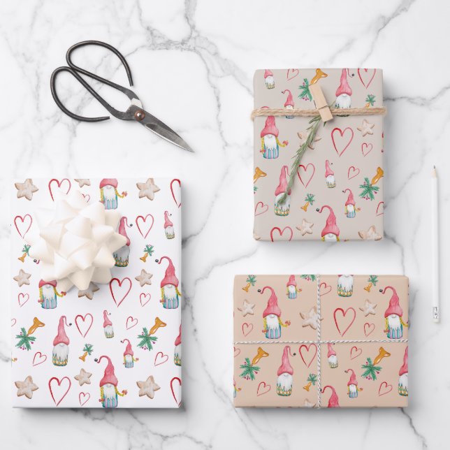 Feuille De Papier Cadeau Noël mignonne Gnomes dans l'amour (Recto)