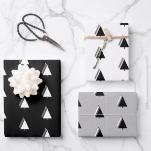 Feuille De Papier Cadeau Noël minimaliste vacances noir blanc gris