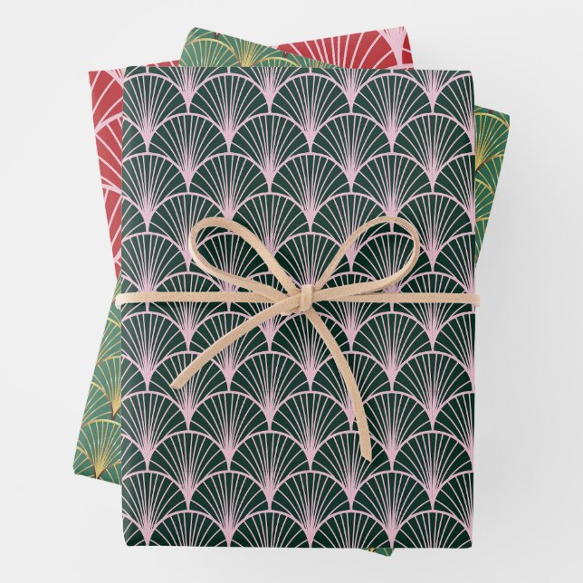 Feuille De Papier Cadeau Noël Motif Art déco (En situation)