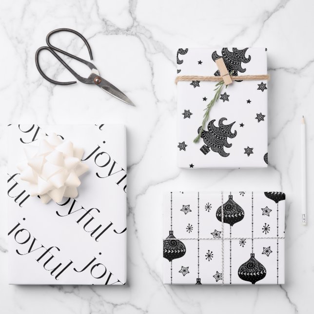 Feuille De Papier Cadeau Noël Motif de vacances style scandinave (Recto)