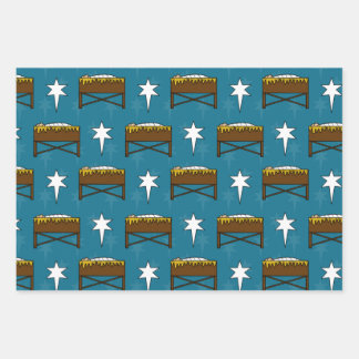 Feuille De Papier Cadeau Noël Nativité Bébé Jésus Manger Motif