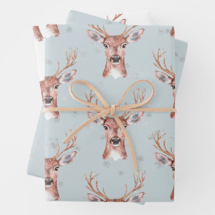 Feuille De Papier Cadeau Noël Neige Bleue De Cerf