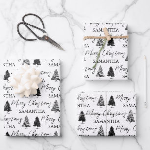 Feuille De Papier Cadeau Noël Noir Blanc Noël Pinceau Russe