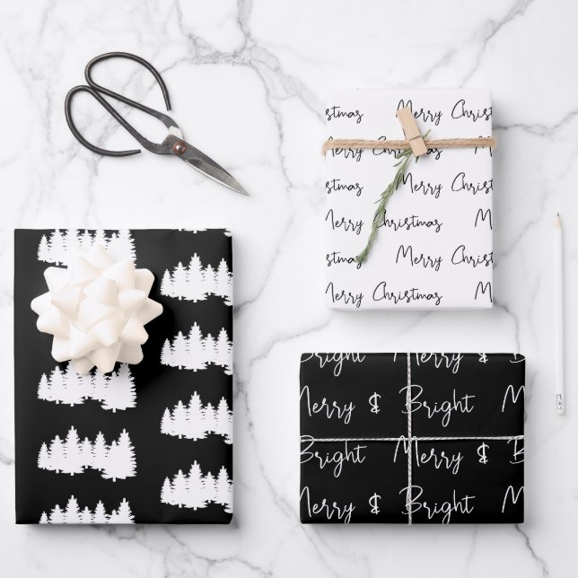 Feuille De Papier Cadeau Noël noir et blanc élégant (Recto)