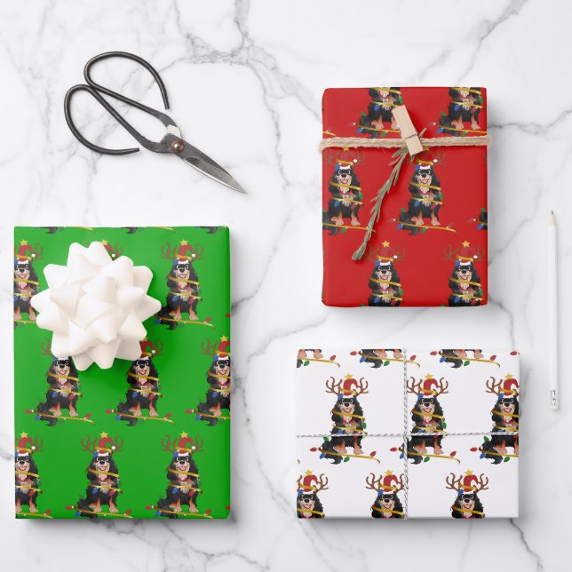 Feuille De Papier Cadeau Noël noir et Tan Cavalier (Recto)