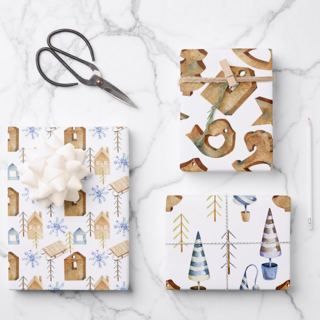 Feuille De Papier Cadeau Noël nordique scandinave contemporain (Recto)