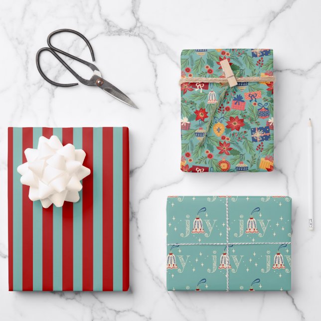 Feuille De Papier Cadeau Noël Ornament Joie Fête (Recto)