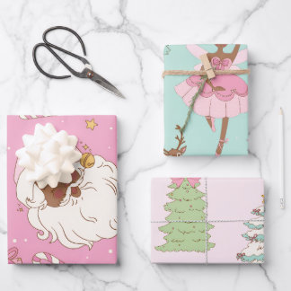 Feuille De Papier Cadeau Noël pastel rose Santa noir & ballerine