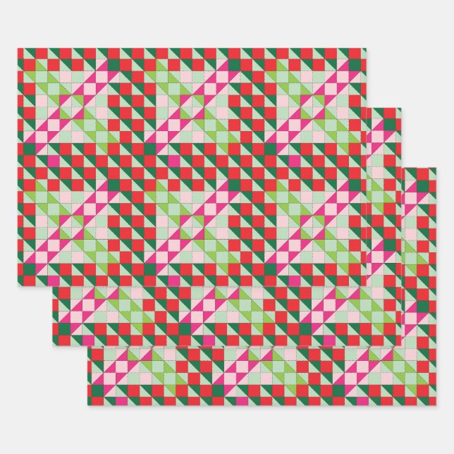 Feuille De Papier Cadeau Noël Patchwork (Lot)