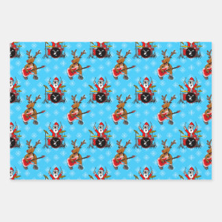 Feuille De Papier Cadeau Noël Père Noël Drums Rudolf Guitare Motif