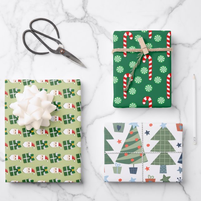 Feuille De Papier Cadeau Noël Père Noël Red Green Festive (Recto)