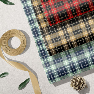 Feuille De Papier Cadeau Noël Plaid Trio Rouge Gold Navy
