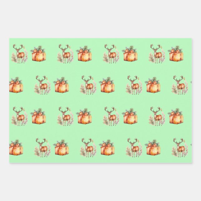 Feuille De Papier Cadeau Noël présent et cerf (Devant)