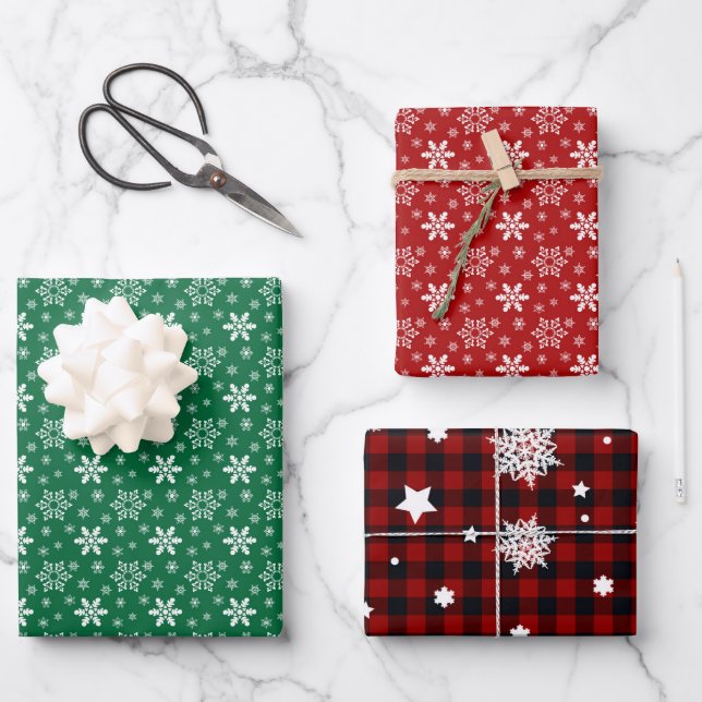 Feuille De Papier Cadeau Noël Red White Green Snowflon (Recto)
