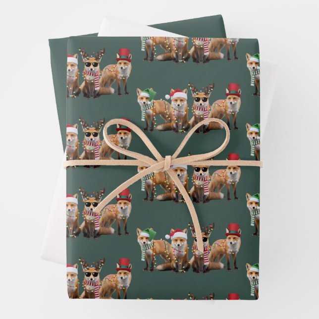 Feuille De Papier Cadeau Noël Renard Amateurs Famille Animal Noël (En situation)
