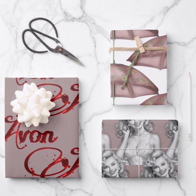 Feuille De Papier Cadeau Noël Retro Avon (Recto)