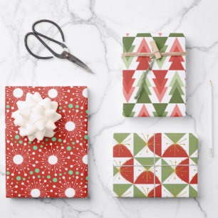 Feuille De Papier Cadeau Noël Rétro Moderne de Milieu de Siècle