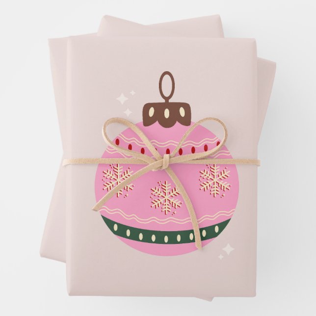 Feuille De Papier Cadeau Noël Rétro Vacances rose Bauble (En situation)