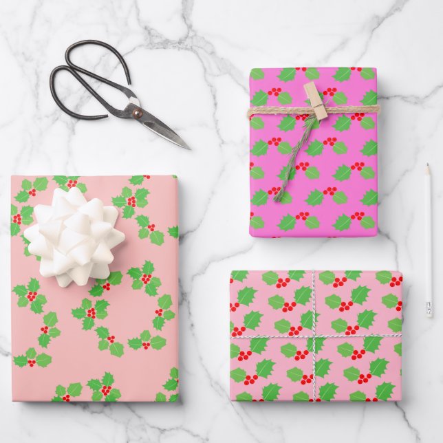 Feuille De Papier Cadeau Noël rose Pastel moderne (Recto)