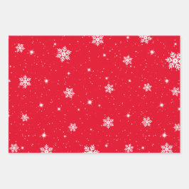 Feuille De Papier Cadeau Noël Rouge Blanc étoiles Motif Snowflakes