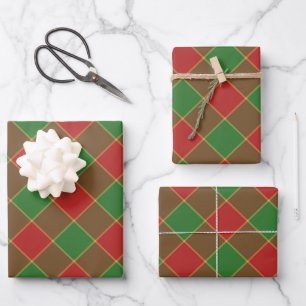 Feuille De Papier Cadeau Noël rouge chèque vert plaid motif diagonal