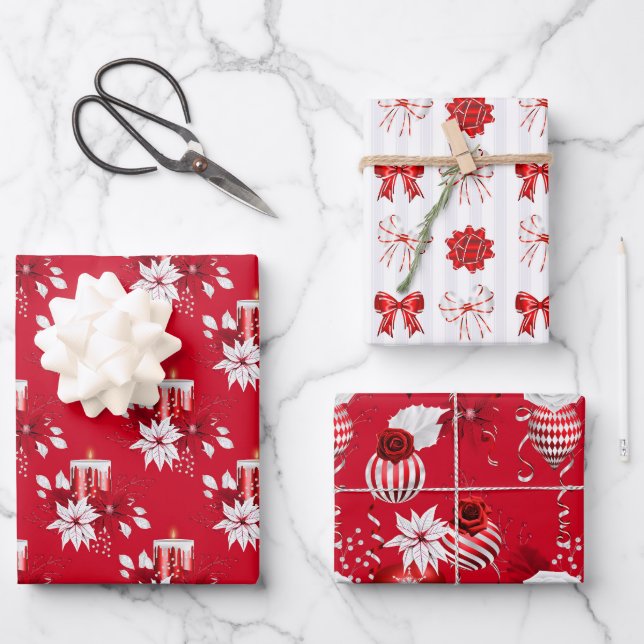 Feuille De Papier Cadeau Noël Rouge et blanc (Recto)
