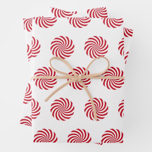 Feuille De Papier Cadeau Noël rouge et blanc Pinwheel (En situation)