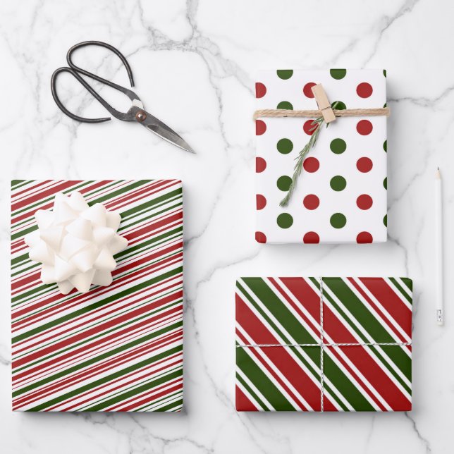 Feuille De Papier Cadeau Noël rouge et vert  (Recto)