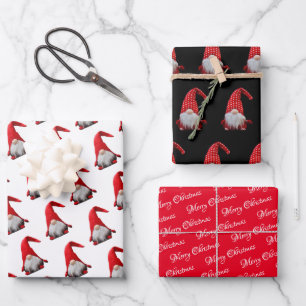 Feuille De Papier Cadeau Noël rouge  Gnome  Noël