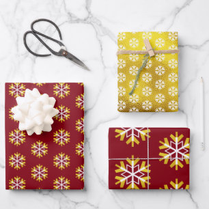 Feuille De Papier Cadeau Noël Rouge or Snowflake Motif Bold Moderne