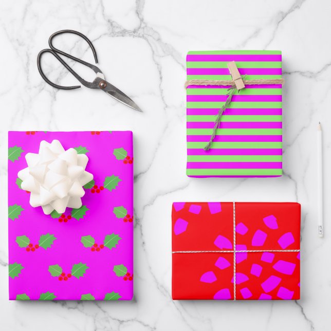 Feuille De Papier Cadeau Noël Rouge Rouge Chaud Rose (Recto)