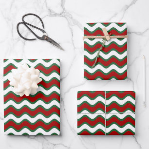 Feuille De Papier Cadeau Noël Rouge Vert blanc Vagues