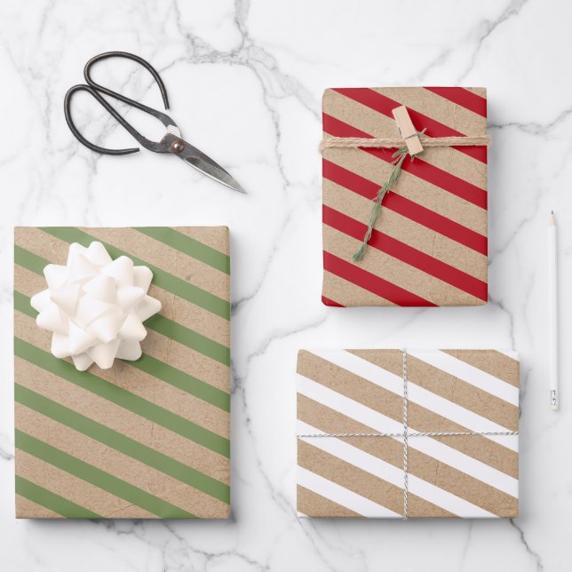 Feuille De Papier Cadeau Noël Rouge Vert & Blancs Russe Kraft (Recto)