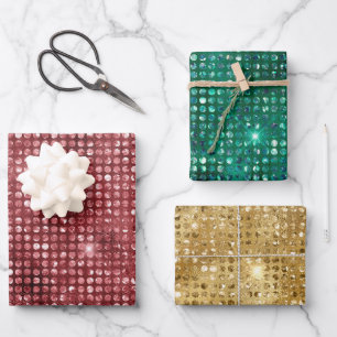 Feuille De Papier Cadeau Noël rouge, vert et doré