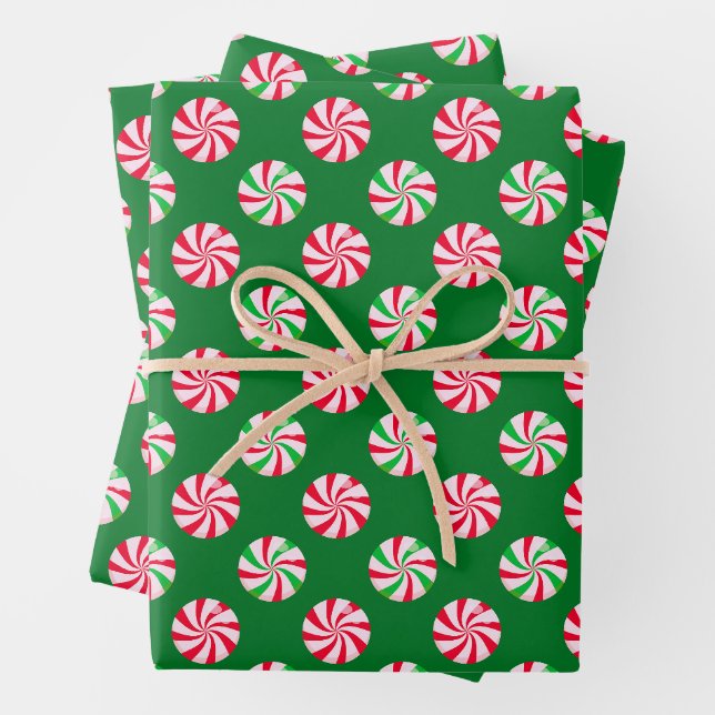 Feuille De Papier Cadeau Noël Round Pepperment Candy Green (En situation)