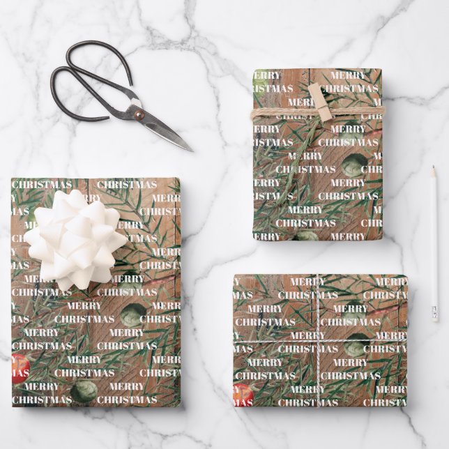 Feuille De Papier Cadeau Noël Rustique Bois Joyeux Noël (Recto)
