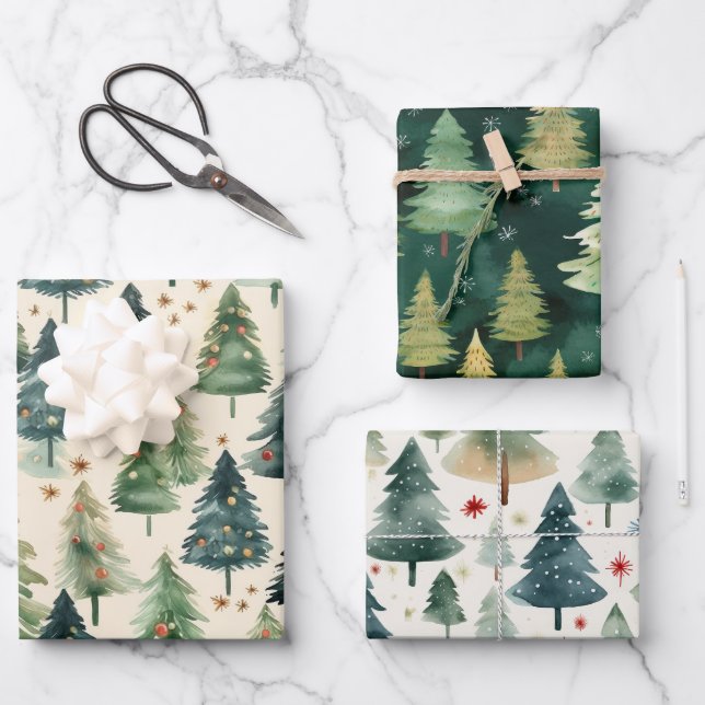 Feuille De Papier Cadeau Noël Rustique Forêt d'hiver Pins Arbres (Recto)