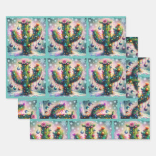 Feuille De Papier Cadeau Noël Saguaro Cactus Whimsical Snowflakes