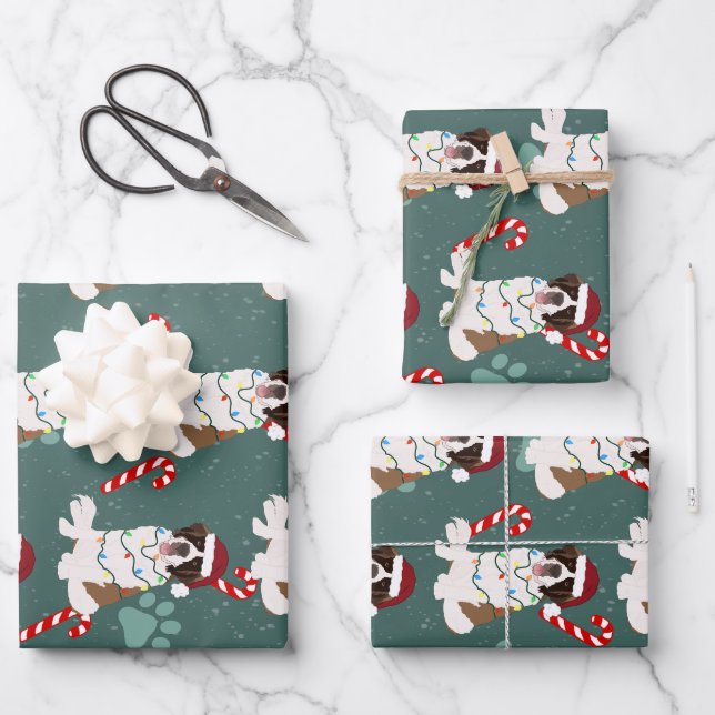 Feuille De Papier Cadeau Noël Saint Bernard (Recto)